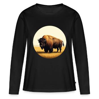Bison dans la prairie - T-shirt manches longues Premium bio Femme - noir - Devant - Julia (174cm)