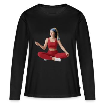 La fille à la perle yoga - T-shirt manches longues Premium bio Femme - noir - Devant - Julia (174cm)