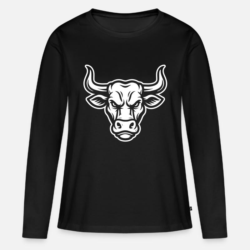 Bulle Stier Kopf - Frauen Premium Bio Langarmshirt - Schwarz