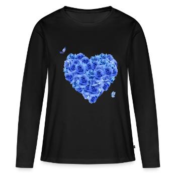 Blaues Blumenherz - Frauen Premium Bio Langarmshirt - Schwarz - Vorne - Julia (174cm)