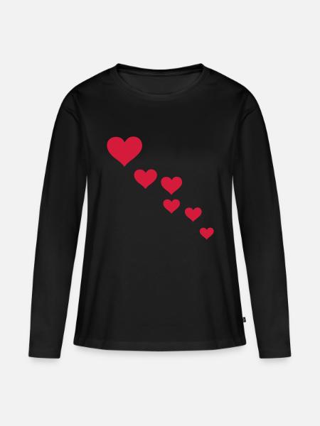 herzen - Frauen Premium Bio Langarmshirt - Schwarz