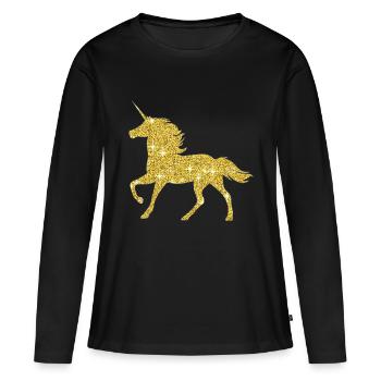 Golden Unicorn Goldenes Einhorn - Frauen Premium Bio Langarmshirt - Schwarz - Vorne - Julia (174cm)