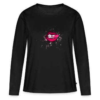 lèvres - T-shirt manches longues Premium bio Femme - noir - Devant - Julia (174cm)