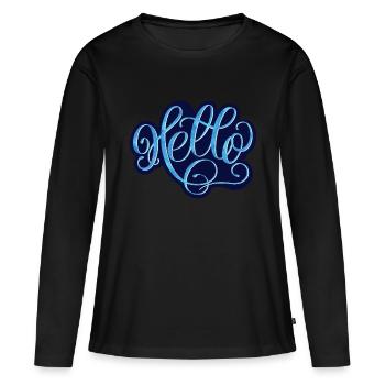 Hello - Frauen Premium Bio Langarmshirt - Schwarz - Vorne - Julia (174cm)