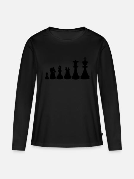 schaakstuk spel koning koningin tricks cavali - Vrouwen Premium Bio shirt met lange mouwen - zwart