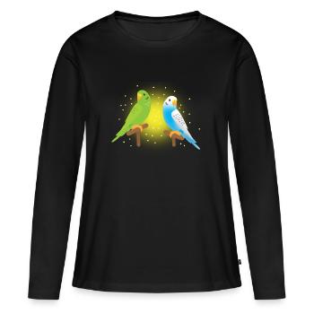 deux perruches vertes et bleues - T-shirt manches longues Premium bio Femme - noir - Devant - Julia (174cm)