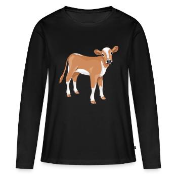 Veau mignon - T-shirt manches longues Premium bio Femme - noir - Devant - Julia (174cm)