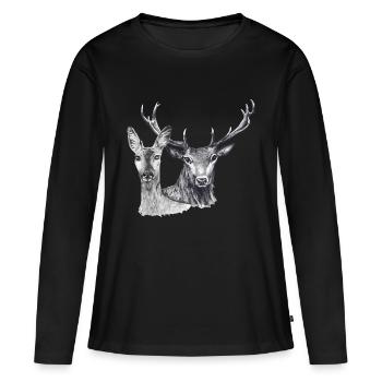 Cerf et lasse - T-shirt manches longues Premium bio Femme - noir - Devant - Julia (174cm)