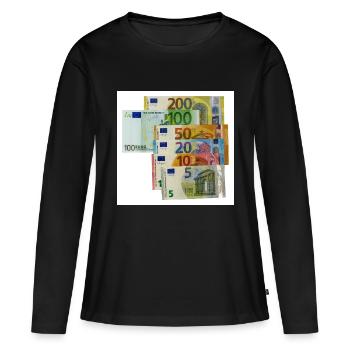Billets en euros sur fond blanc - T-shirt manches longues Premium bio Femme - noir - Devant - Julia (174cm)