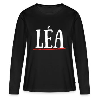 Léa Prénom Cadeau Baptême Naissance - T-shirt manches longues Premium bio Femme - noir - Devant - Julia (174cm)