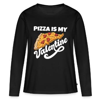 Pizza Is My Valentine Anti Valentine's Day Single - Frauen Premium Bio Langarmshirt - Schwarz - Vorne - Julia (174cm)