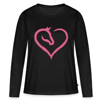 Pferd Herz Reiten Pferdebesitzerin Geschenkidee - Frauen Premium Bio Langarmshirt - Schwarz - Vorne - Julia (174cm)