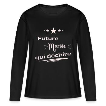 Cadeau EVJF Future mariée - T-shirt manches longues Premium bio Femme - noir - Devant - Julia (174cm)