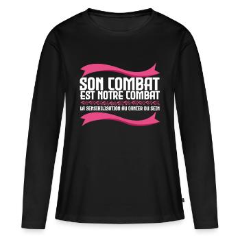 Son combat est notre combat - Cancer - T-shirt manches longues Premium bio Femme - noir - Devant - Julia (174cm)