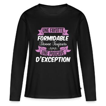 Fayot & Poucave idée cadeau Humoristique sarcasme - T-shirt manches longues Premium bio Femme - noir - Devant - Julia (174cm)