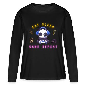 Eat, sleep, game repeat - Frauen Premium Bio Langarmshirt - Schwarz - Vorne - Julia (174cm)