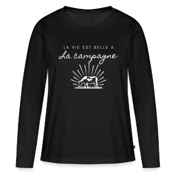 La vie est belle à la campagne - T-shirt manches longues Premium bio Femme - noir - Devant - Julia (174cm)