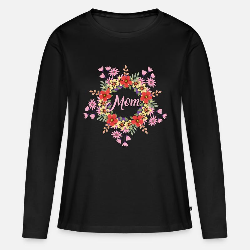 Mama - mit Blumen - Frauen Premium Bio Langarmshirt - Schwarz