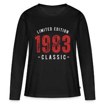 Date de naissance: 1983 - T-shirt manches longues Premium bio Femme - noir - Devant - Julia (174cm)