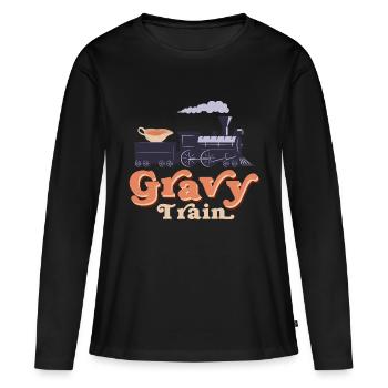 Sauce sauce train alimentaire Thanksgiving - T-shirt manches longues Premium bio Femme - noir - Devant - Julia (174cm)
