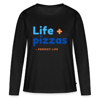 Vie + Pizzas = Vie parfaite - T-shirt manches longues Premium bio Femme - noir - Devant - Julia (174cm)