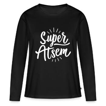 Super ATSEM - T-shirt manches longues Premium bio Femme - noir - Devant - Julia (174cm)