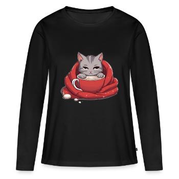 Chat adorable - T-shirt manches longues Premium bio Femme - noir - Devant - Julia (174cm)