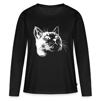 Cat, Cat Motif, Cat Face - Women's Premium Organic Long Sleeve Shirt - black - Front - Julia (174cm)