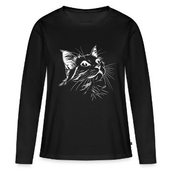 Cat, Cat Motif, Cat Face - Women's Premium Organic Long Sleeve Shirt - black - Front - Julia (174cm)