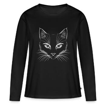 Cat, Cat Motif, Cat Face - Women's Premium Organic Long Sleeve Shirt - black - Front - Julia (174cm)
