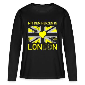 Mit dem Herzen in London - Frauen Premium Bio Langarmshirt - Schwarz - Vorne - Julia (174cm)