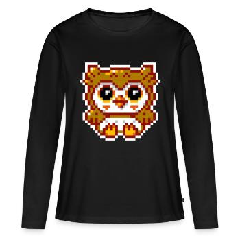 8bit Eule - Frauen Premium Bio Langarmshirt - Schwarz - Vorne - Julia (174cm)