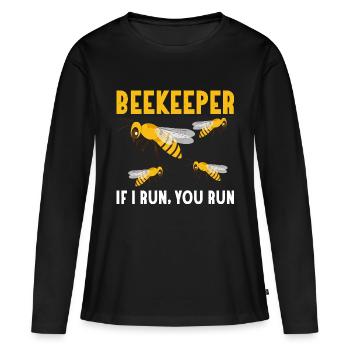 Apiculteur Si je cours, tu cours Apiculteur Apiculture - T-shirt manches longues Premium bio Femme - noir - Devant - Julia (174cm)