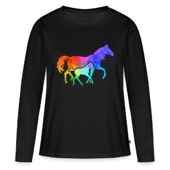 Jument avec poulain - T-shirt manches longues Premium bio Femme - noir - Devant - Julia (174cm)