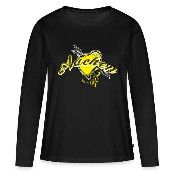 Aachen - Frauen Premium Bio Langarmshirt - Schwarz - Vorne - Julia (174cm)