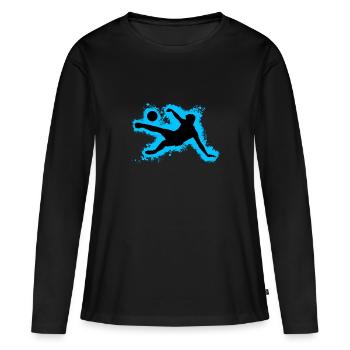 Sport Fußball Hellblau und Schwarz Umriss - Frauen Premium Bio Langarmshirt - Schwarz - Vorne - Julia (174cm)