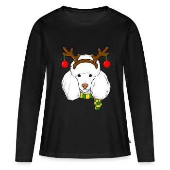 Pudel Xmas Rentier Hörner Hund Liebhaber Weihnachten - Frauen Premium Bio Langarmshirt - Schwarz - Vorne - Julia (174cm)