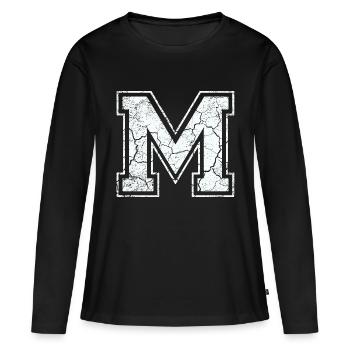 Un caractère m dans blanc in Used Look - T-shirt manches longues Premium bio Femme - noir - Devant - Julia (174cm)