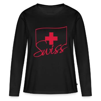 Swiss Flag Logo - T-shirt manches longues Premium bio Femme - noir - Devant - Julia (174cm)