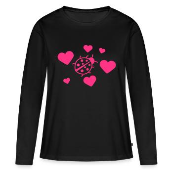 Petit modèle d'amour coeur coccinelle - T-shirt manches longues Premium bio Femme - noir - Devant - Julia (174cm)