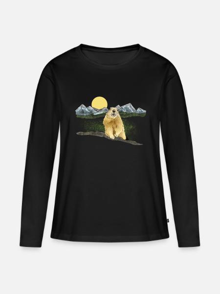 Murmeltier, Berge, Sonne - Frauen Premium Bio Langarmshirt - Schwarz