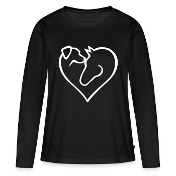 Cœur de chien avec cheval - changement de couleur - T-shirt manches longues Premium bio Femme - noir - Devant - Julia (174cm)