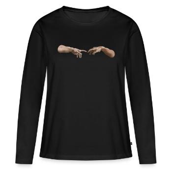Création Adam Michelangelo * Main gauche de Dieu - T-shirt manches longues Premium bio Femme - noir - Devant - Julia (174cm)