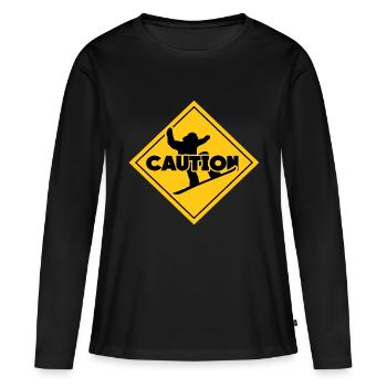 caution lenzerheide skigebiet - Frauen Premium Bio Langarmshirt - Schwarz - Vorne - Julia (174cm)