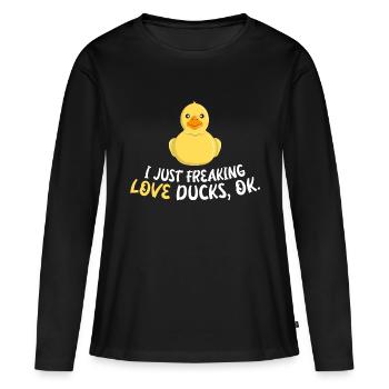 J’aime les canards, d’accord ? - T-shirt manches longues Premium bio Femme - noir - Devant - Julia (174cm)