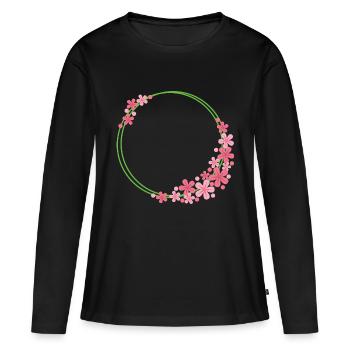 Cadre de fleurs Rond - T-shirt manches longues Premium bio Femme - noir - Devant - Julia (174cm)