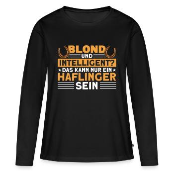 Reitschule Haflinger Reiter Geschenk - Frauen Premium Bio Langarmshirt - Schwarz - Vorne - Julia (174cm)