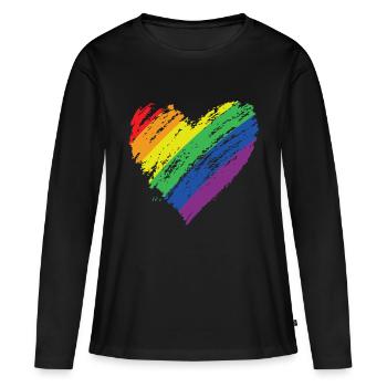LGBT Arc-en-ciel Gay Coeur Homosexualité - T-shirt manches longues Premium bio Femme - noir - Devant - Julia (174cm)
