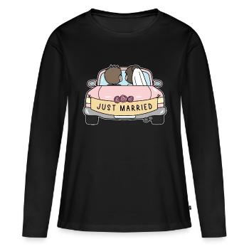 Just Married Lune de miel - T-shirt manches longues Premium bio Femme - noir - Devant - Julia (174cm)