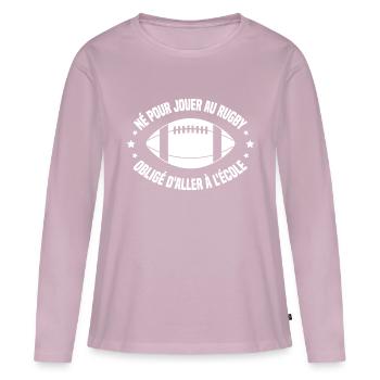 Joueur De Rugby Rigolo Rugby Ballon Humour - T-shirt manches longues Premium bio Femme - rose poudré - Devant - Julia (174cm)